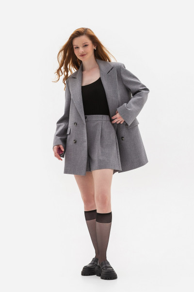 Класичний жіночий двобортний жакет з англійським коміром сірого кольору Аурен