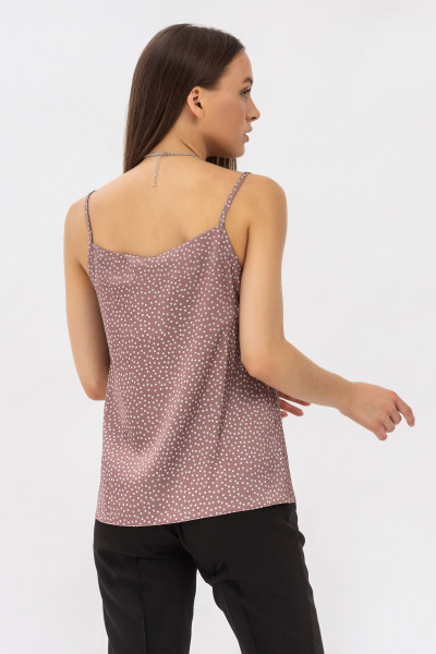 Майка на бретелях коричнева з принтом в горошок Граян 02