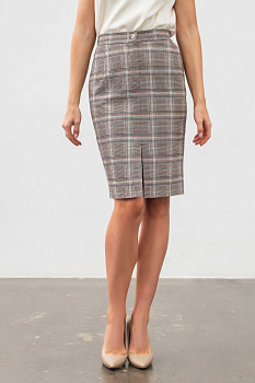 Спідниця завужена до коліна в клітинку сіра Лім 01