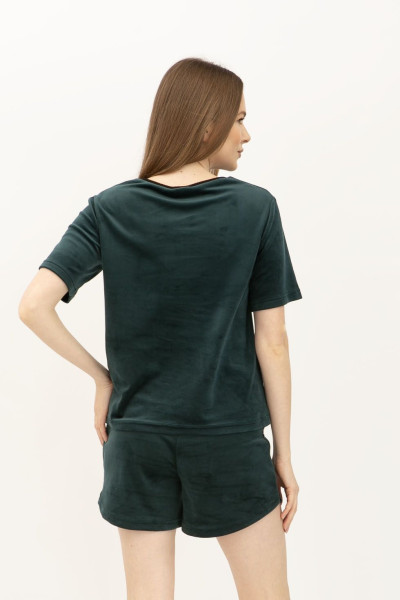 Велюровий костюм футболка та шорти зеленого кольору Джумі 01 Велюровий костюм футболка та шорти зеленого кольору Джумі 01