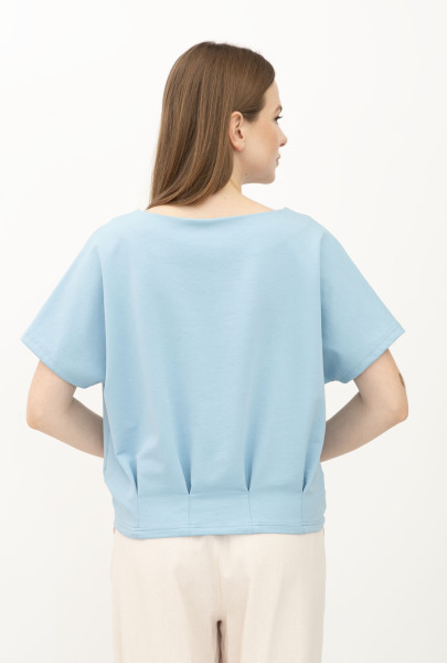 Блакитна трикотажна блуза вільного силуету Фіанет 02