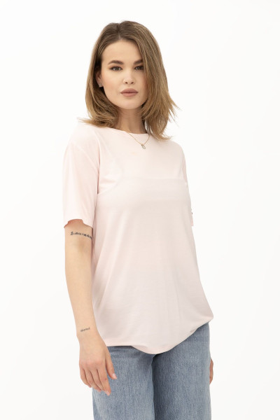 Рожева трикотажна футболка вільного крою з круглою горловиною Такка