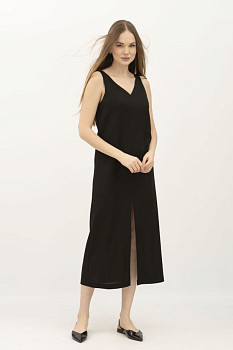 Лляний сарафан довжини міді чорного кольору Фарлі 08 Лляний сарафан довжини міді чорного кольору Фарлі 08