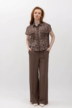 Лляні брюки зі стрілками коричневого кольору Неля