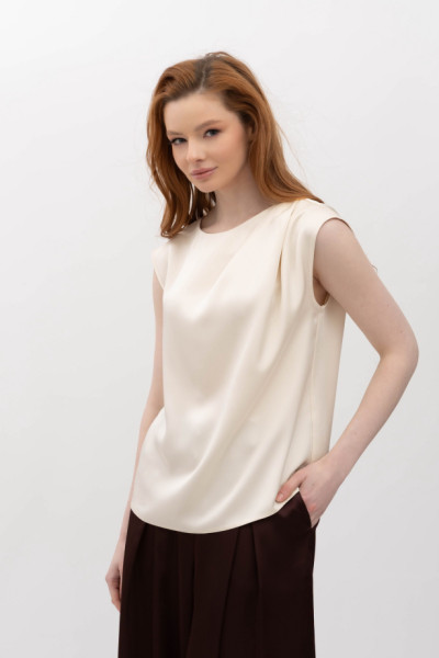 Шовкова блуза молочного  кольору Розіні 01