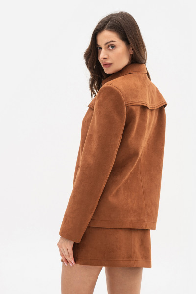 Бомбер з екошкіри жакетного типу теракотового кольору Стелія 01