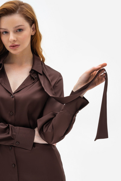 Класична блуза з коміром та довгим рукавом коричневого кольору Телета 01