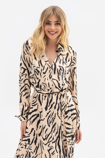 Сукня напівприталеного силуету з трапецієподібною спідницею бежевого кольору Таірія