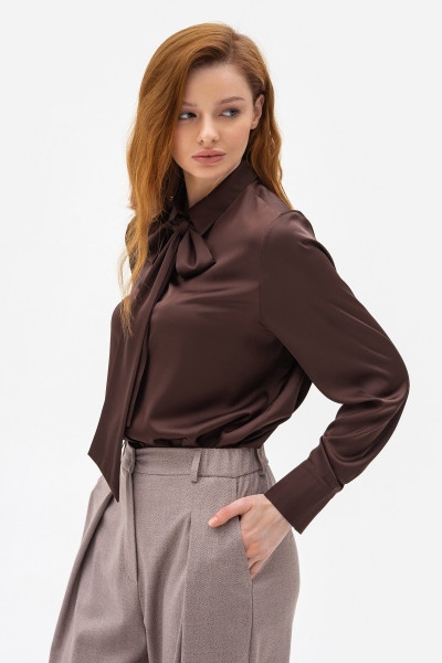 Класична блуза з коміром та довгим рукавом коричневого кольору Телета 01