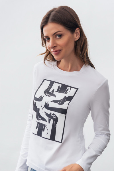 Трикотажний лонгслів білого кольору з округлою горловиною Мелік