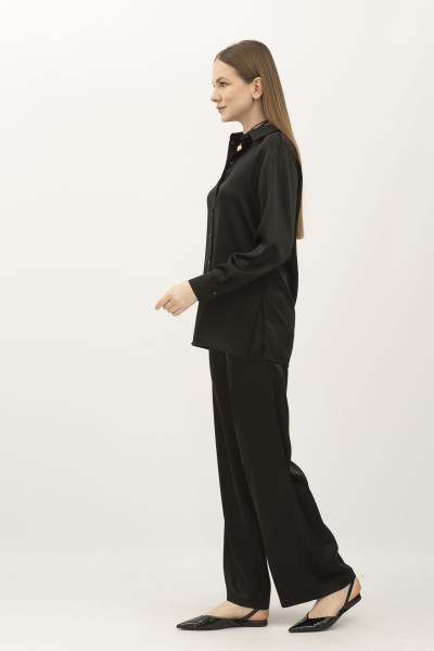 Костюм з сатину блуза та штани чорного кольору Маніла 01 Костюм з сатину блуза та штани чорного кольору Маніла 01