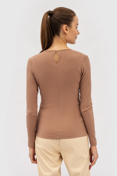 Класичний бежевий лонгслів із трикотажу з довгим рукавом Мейа 02