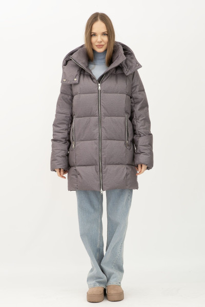 Стьобаний пуховик сірого кольору зі знімним капюшоном 2403/2024