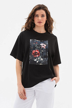 Футболка трикотажна  з круглою горловиною чорного кольору Мірана 03