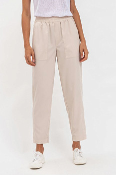 Бежеві жіночі штани прямого силуету на поясі-резинці Саміна