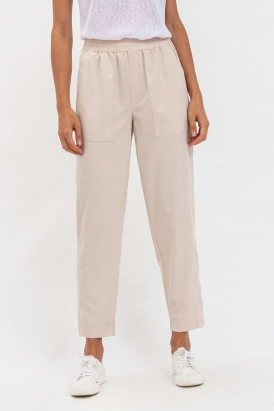 Бежеві жіночі штани прямого силуету на поясі-резинці Саміна
