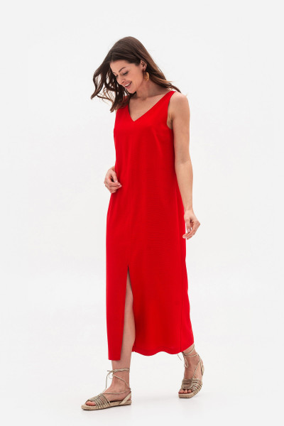 Лляний сарафан довжини міді червоного кольору Фарлі 06 Лляний сарафан довжини міді червоного кольору Фарлі 06