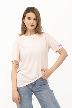 Рожева трикотажна футболка вільного крою з круглою горловиною Такка