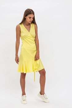 Чарівне літня сукня  з рюшами із шовку жовтого кольору Герра Чарівне літня сукня  з рюшами із шовку жовтого кольору Герра