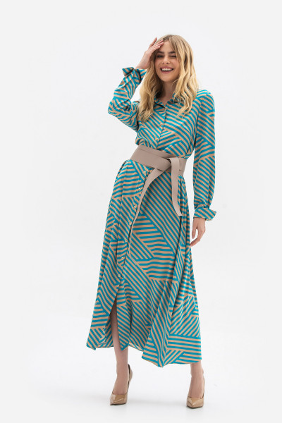 Сукня міді напівприлеглого силуету з шовку бірюзового кольору Галена 01 Сукня міді напівприлеглого силуету з шовку бірюзового кольору Галена 01