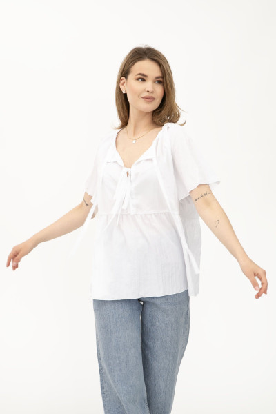 Біла жіноча блуза з попліну вільного крою з коротким рукавом Каріо