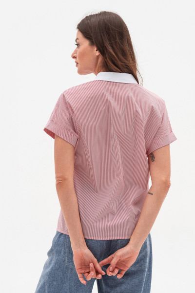 Бавовняна блуза вільного крою з червоним смугастим принтом Мергі