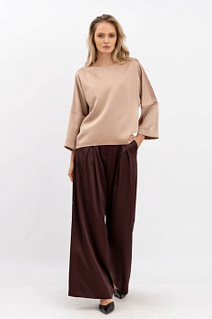 Шовкові брюки палаццо коричневого кольору Бланш 002