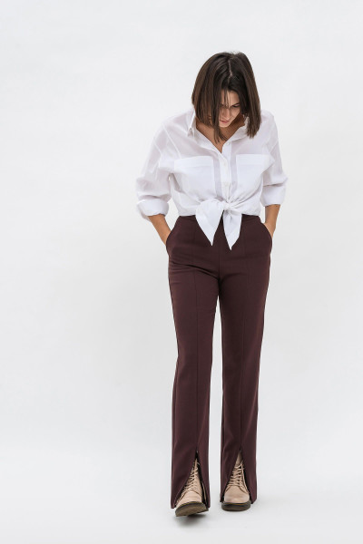 Брюки з костюмної тканини коричневого кольору з розрізами внизу Клеріс
