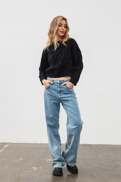 Чорний вкорочений джемпер з вмістом вовни 4548/2024