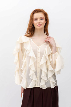 Шифонова блуза з  воланами молочного кольору Орлана