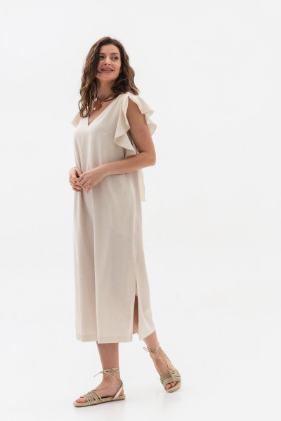 Сукня довжини міді бежевого  кольору з вмістом 70% льону Лігура Сукня довжини міді бежевого  кольору з вмістом 70% льону Лігура