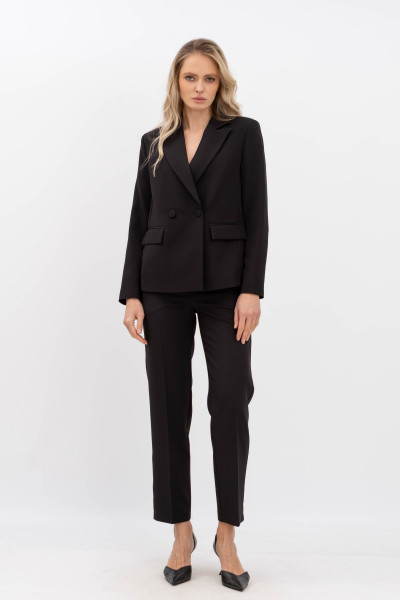 Двобортний жакет з костюмної тканини чорного кольору Фаєрі 02