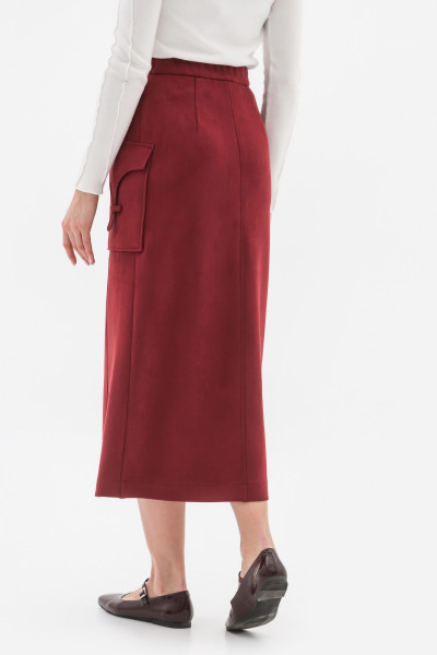 Спідниця міді з еко-замші бордового кольору Лівері 02