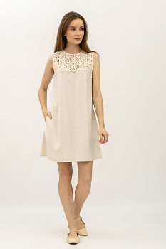 Сукні міні з вмістом натурального льону бежевого кольору Мартес Сукні міні з вмістом натурального льону бежевого кольору Мартес