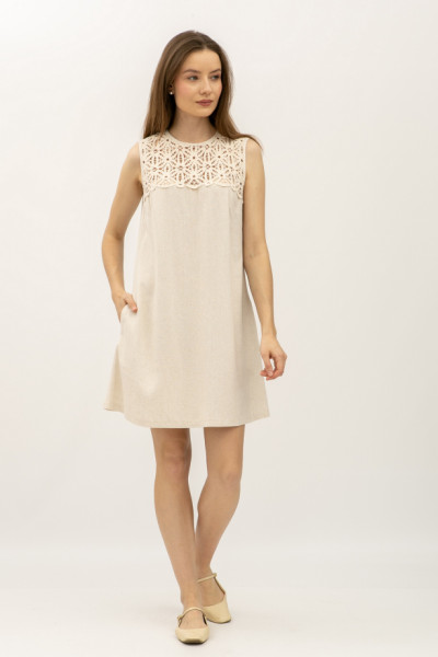 Сукні міні з вмістом натурального льону бежевого кольору Мартес Сукні міні з вмістом натурального льону бежевого кольору Мартес