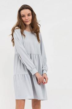 Стильне жіноче плаття з рюшами з костюмної тканини сірого кольору Ледія 01 Стильне жіноче плаття з рюшами з костюмної тканини сірого кольору Ледія 01