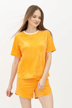 Велюровий костюм футболка та шорти оранжевого кольору Джумі