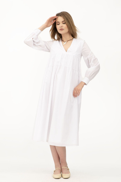 Довга жіноча сукня з довгим рукавом з білого попліну Амея Довга жіноча сукня з довгим рукавом з білого попліну Амея