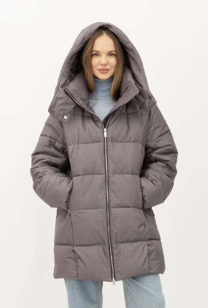 Стьобаний пуховик сірого кольору зі знімним капюшоном 2403/2024