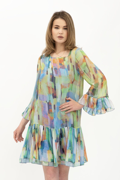 Жіноча літня міні-сукня вільного силуету з строкатого шифону Анєта Жіноча літня міні-сукня вільного силуету з строкатого шифону Анєта