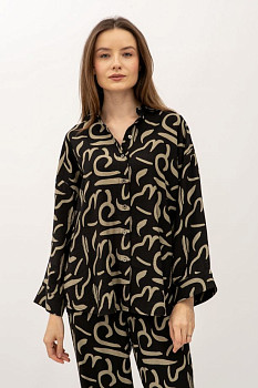 Блуза-сорочка  вільного силуету з рукавами 3/4 чорного кольору Аркана