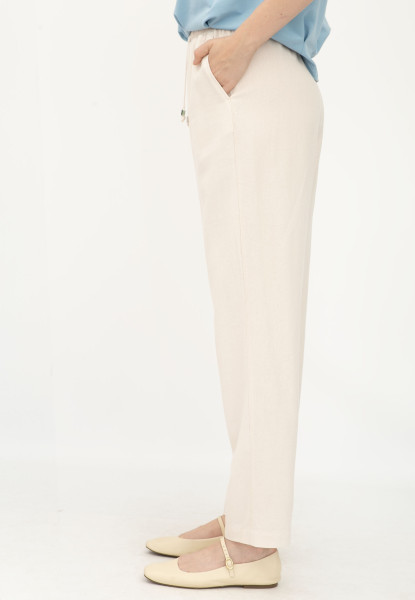 Жіночі літні штани з льону вільного силуету бежеві Бронд 08