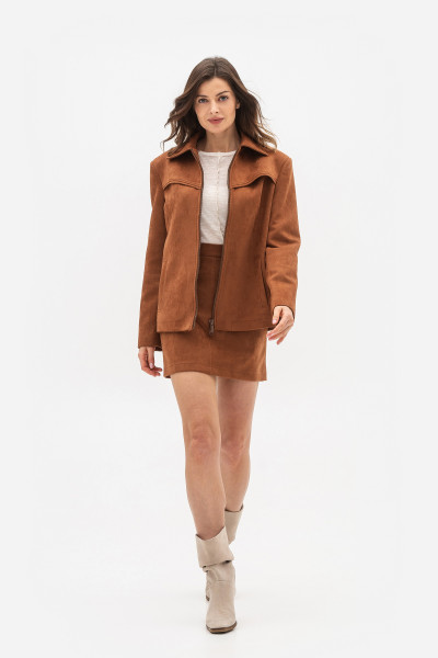 Бомбер з екошкіри жакетного типу теракотового кольору Стелія 01