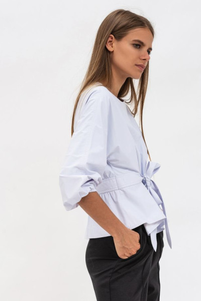 Стильна жіноча блуза з еко-шкіри з поясом Беліка