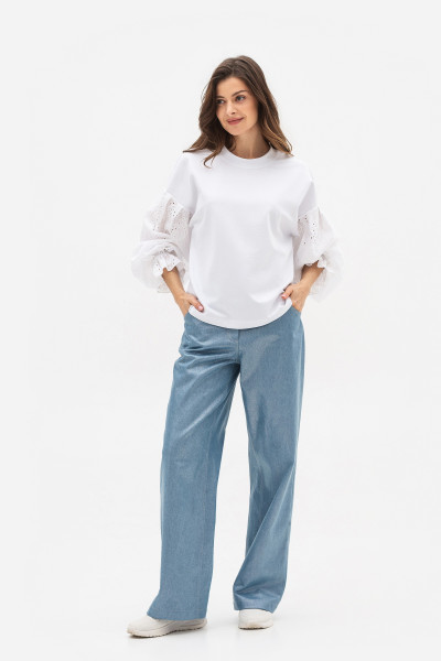 Світшот білого кольору з оригінальними рукавами з прошви Рінері 01