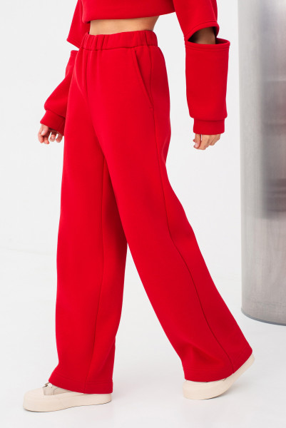 Червоні штани з трикотажу вільного силуету Жалін 03