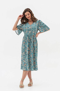 Сукня зі штапелю напівприталеного силуету бірюзового кольору Ортія Сукня зі штапелю напівприталеного силуету бірюзового кольору Ортія