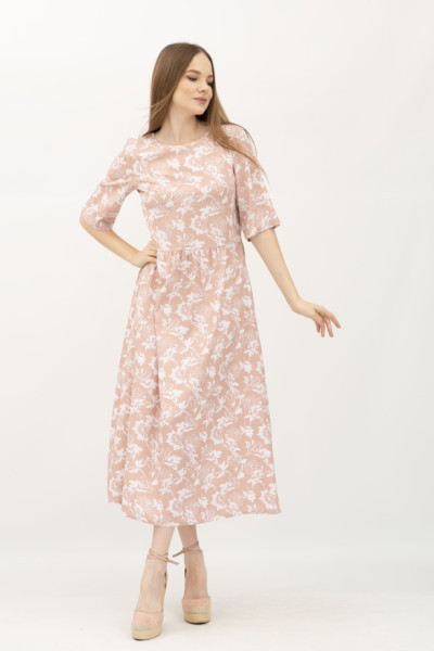 Сукня міді пудрова з квітковим принтом Тіру Сукня міді пудрова з квітковим принтом Тіру