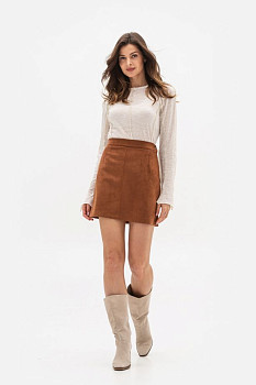 Міні спідниця теракотового кольору з екозамші Мадіра 01