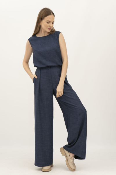 Лляний синій костюм блуза та брюки Блекі
